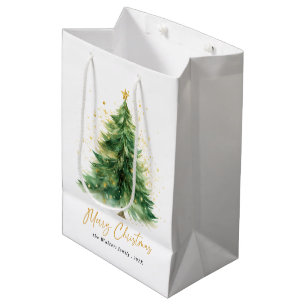 Sac Cadeau Moyen Aquarelle moderne Arbre de Noël Non photo