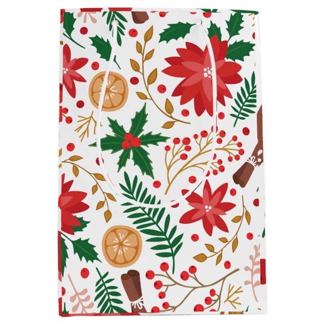 Sac Cadeau Moyen Aquarelle moderne sapin vert de Noël (Devant)