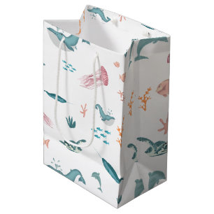 Sac Cadeau Moyen Aquarelle Océan Motif d'animaux marins