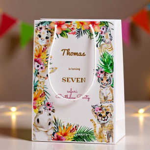 Sac Cadeau Moyen Aquarelle or anniversaire de enfant safari sauvage