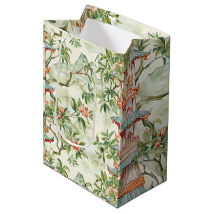 Sac Cadeau Moyen Aquarelle Pagode asiatique dans paysage verdoyant
