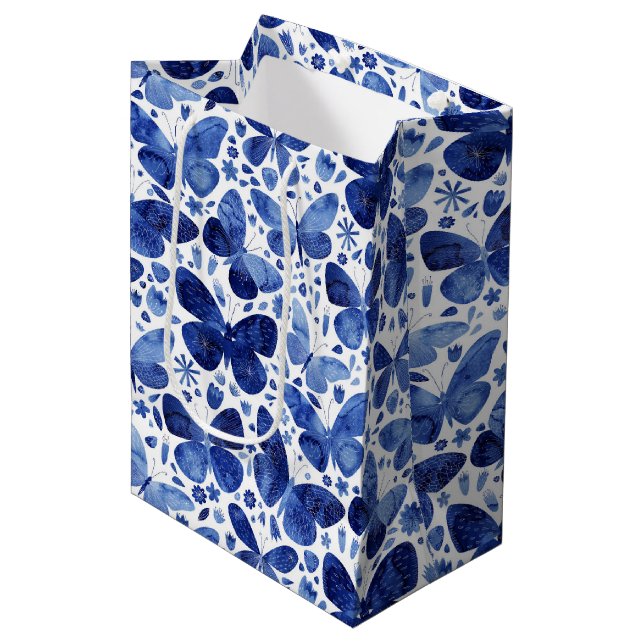 Sac Cadeau Moyen Aquarelle papillon bleu (Devant Angle)