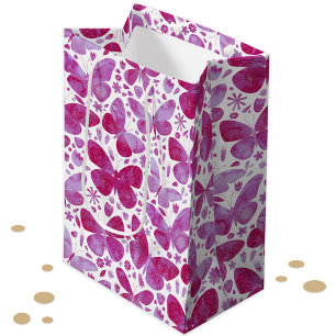 Sac Cadeau Moyen Aquarelle papillon rose