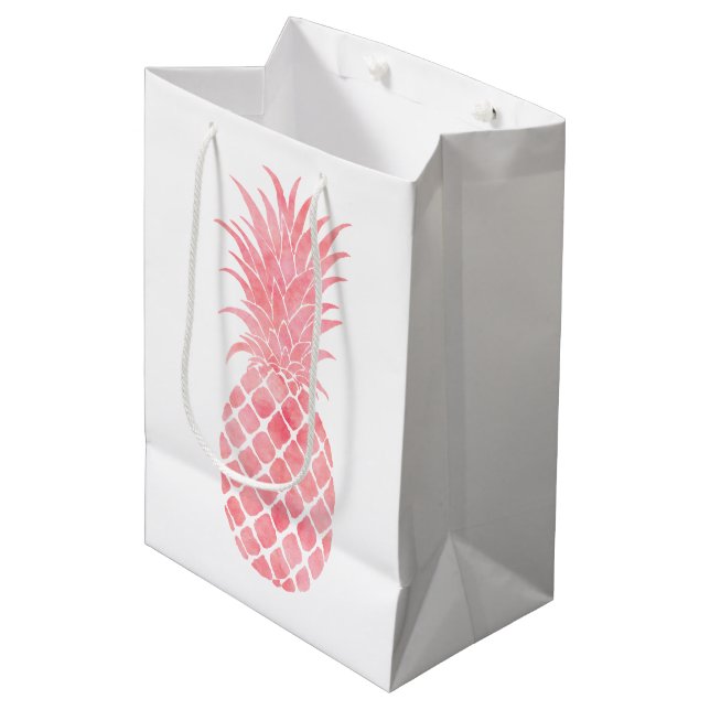 Sac Cadeau Moyen Aquarelle rose Aiguille tropicale (Devant Angle)