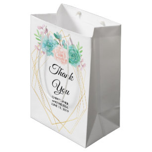 Sac Cadeau Moyen Aquarelle rose et vert moderne Mariage Succulent