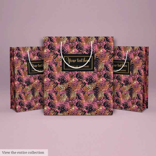 Sac Cadeau Moyen Aquarelle rose gold noir léopard abstrait (Abstract rose gold black leopard watercolor Medium Gift Bag)