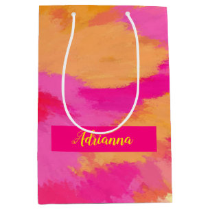Sac Cadeau Moyen Aquarelle rose, orange et jaune