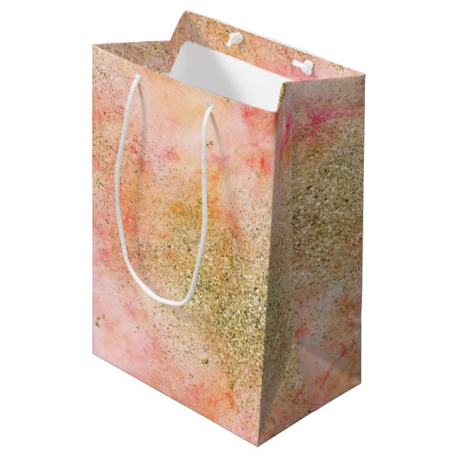 Sac Cadeau Moyen Aquarelle rose Peachy Parties scintillant Gold Fau (Devant Angle)