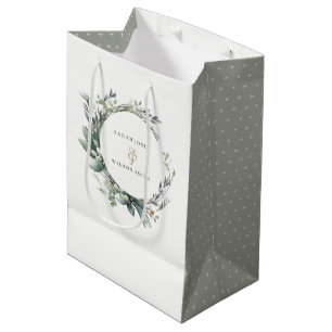 Sac Cadeau Moyen Aquarelle rustique Mariage de serrure vert feuilla