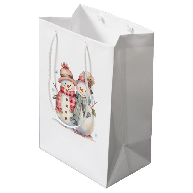 Sac Cadeau Moyen Aquarelle Snowman (Dos Angle)