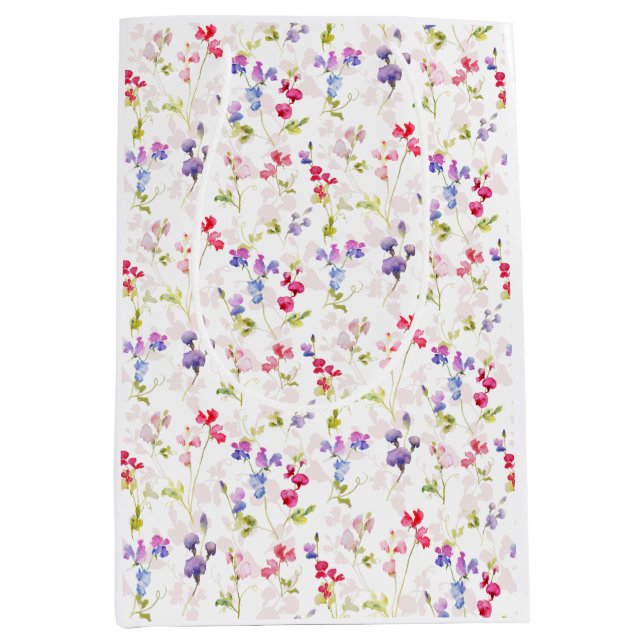 Sac Cadeau Moyen Aquarelle Sweet Peas joliment fleuri (Devant)