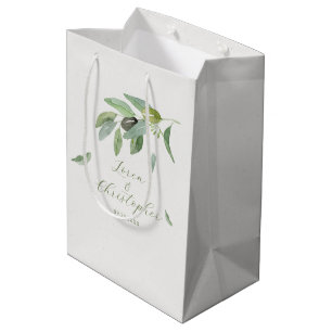 Sac Cadeau Moyen Aquarelle toscane élégante Branche Feuille d'olivi