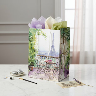 Sac Cadeau Moyen Aquarelle Tour Eiffel Paris Café français