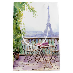Sac Cadeau Moyen Aquarelle Tour Eiffel Paris Café français