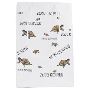 Sac Cadeau Moyen Aquarelle Turtle Sauver la nature