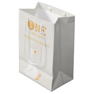 Sac Cadeau Moyen Aquarelle Une oie soie Fleur sauvage 1er anniversa