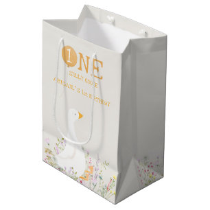 Sac Cadeau Moyen Aquarelle Une oie soie Fleur sauvage 1er anniversa