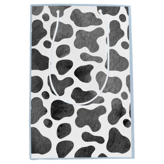 Sac Cadeau Moyen Aquarelle Vache imprimé bleu (Devant)