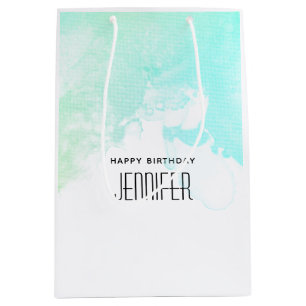 Sac Cadeau Moyen Aquarelle verte et bleue Abstraite