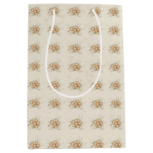Sac Cadeau Moyen Aquarelle vintage Florale Edelweiss (Devant)
