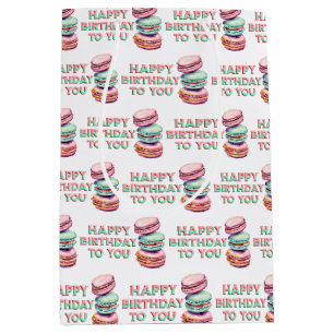 Sac Cadeau Moyen Aquarelle vintage Macaron Cookies Anniversaire