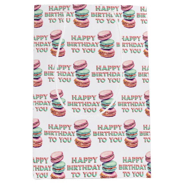 Sac Cadeau Moyen Aquarelle vintage Macaron Cookies Anniversaire (Devant)