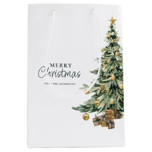 Sac Cadeau Moyen Arbre aquarelle élégant Fête de Noël