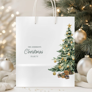 Sac Cadeau Moyen Arbre aquarelle élégant Fête de Noël