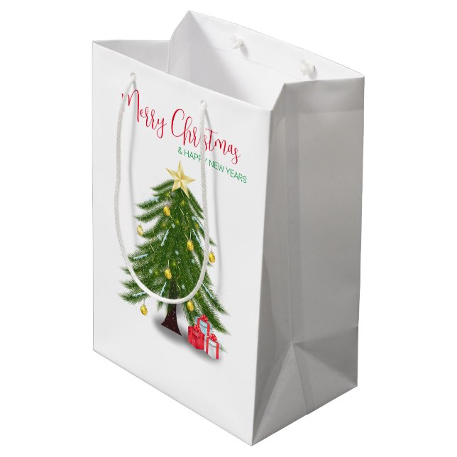 Sac Cadeau Moyen Arbre de Noël avec cadeau rouge (Dos Angle)