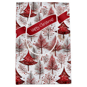 Sac Cadeau Moyen Arbre de Noël blanc rouge Motif #4 ID1009