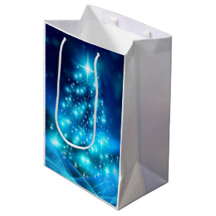 Sac Cadeau Moyen Arbre de Noël bleu électrique moderne avec lumière