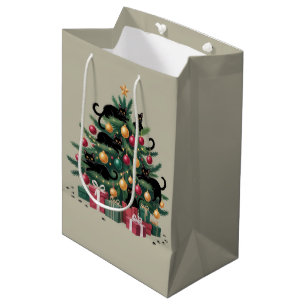 Sac Cadeau Moyen Arbre de Noël Chats Noirs Amoureux des Chats Lumiè