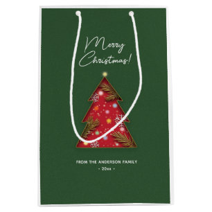 Sac Cadeau Moyen Arbre de Noël élégant en papier découpé festif