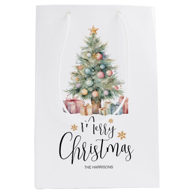 Sac Cadeau Moyen Arbre de Noël Elegant Personnalisé (Devant)