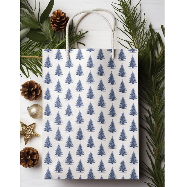 Sac Cadeau Moyen Arbre de Noël en bleu Delft (Créateur téléchargé)