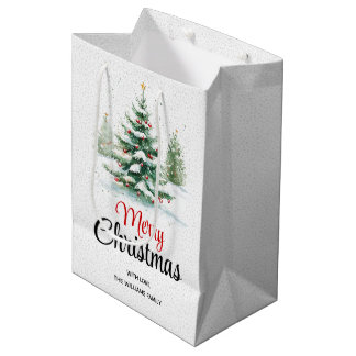Sac Cadeau Moyen Arbre de Noël extérieur et neige