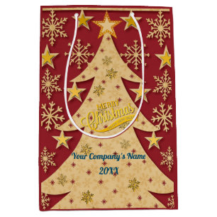 Sac Cadeau Moyen Arbre de Noël joyeux, silhouettes de flocon de nei
