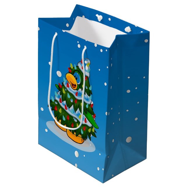 Sac Cadeau Moyen Arbre de Noël mignon et pingouin (Devant Angle)