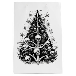 Sac Cadeau Moyen Arbre de Noël noir Crânes et os