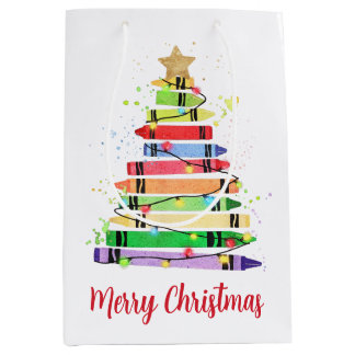 Sac Cadeau Moyen Arbre de Noël Professeur Crayon Coloré