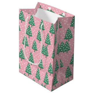 Sac Cadeau Moyen Arbre de Noël rose et vert