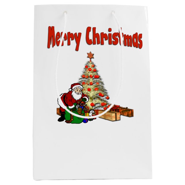 Sac Cadeau Moyen Arbre de Noël Santa Clause (Devant)