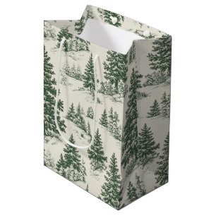 Sac Cadeau Moyen Arbre de Noël Toile De Jouy Green