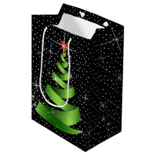 Sac Cadeau Moyen Arbre de Noël vert étincelant
