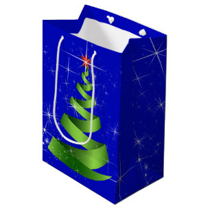 Sac Cadeau Moyen Arbre de Noël vert étincelant