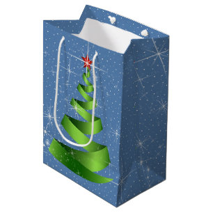 Sac Cadeau Moyen Arbre de Noël vert étincelant