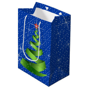 Sac Cadeau Moyen Arbre de Noël vert étincelant
