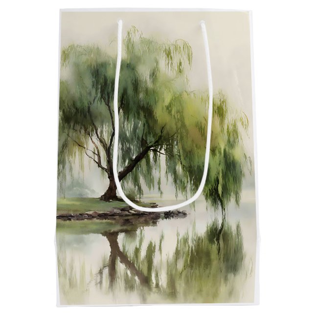 Sac Cadeau Moyen Arbre de saule serein Réflexion Nature Art (12) (Dos)