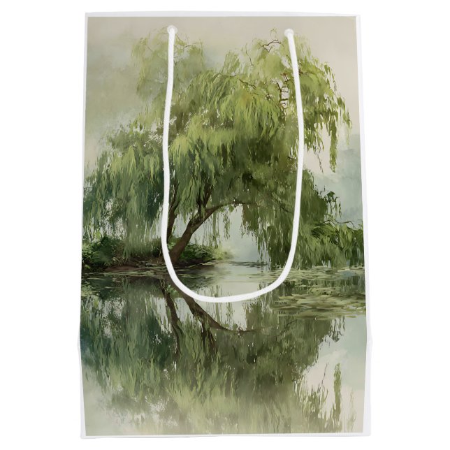 Sac Cadeau Moyen Arbre de saule serein Réflexion Nature Art (5) (Dos)