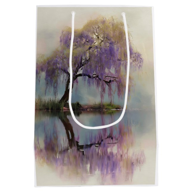 Sac Cadeau Moyen Arbre de saule serein Réflexion Nature Art (6) (Dos)